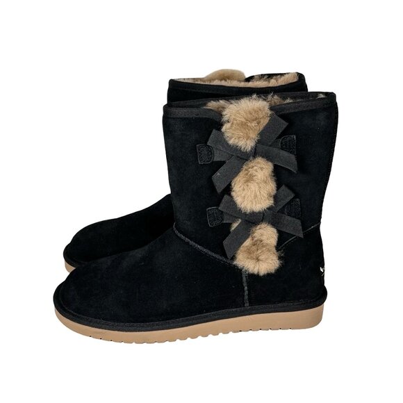 NEW Kookaburra By UGG Victoria Suede Boots SZ 8 Black Shearling Fur Bow Winter - Picture 11 of 11